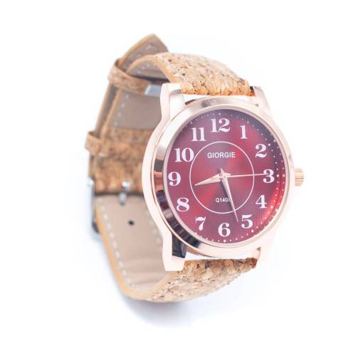 Foto - Dámské korkové hodinky eco-friendly - Giorgie, červený ciferník