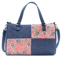 Korková cestovní taška - tmavě modrá s růžemi