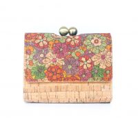 Dámská korková peněženka s kovovým uzavíráním - Barevné květiny