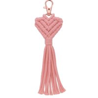 Macramé přívěsek srdce na klíče - Růžový