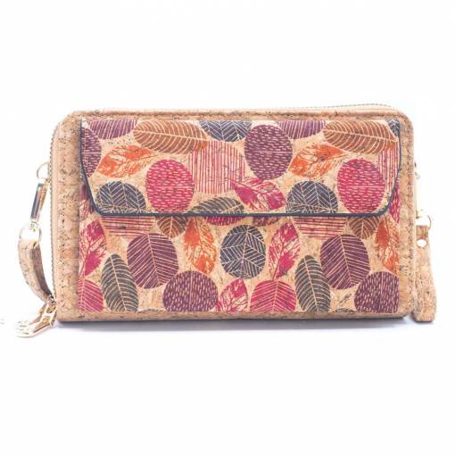 Foto - Korková peněženka s kapsou na mobilní telefon - Růžové listy
