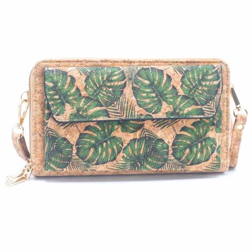 Foto - Korková peněženka s kapsou na mobilní telefon - Zelené listy