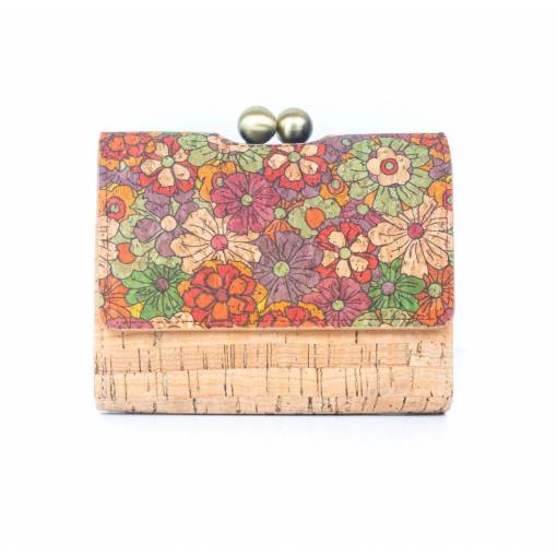 Foto - Dámská korková peněženka s kovovým uzavíráním - Barevné květiny