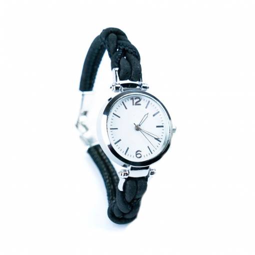 Foto - Dámské korkové hodinky eco-friendly - Splétané, černé